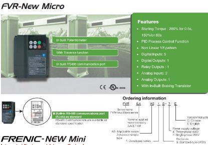 Picture of Drive (FVR-New Micro)-Rated Voltage I/P:200V, Single Phase, Applicable Standard Motor:0.4kW, Rated O/P Current:2.5A