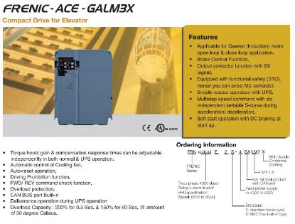 Picture of Comfort Drive for Elevator (Frenic-Ace-GALM3X)-Power Supply Voltage:3Phase, 400VAC, Applicable Standard Motor:3.7kW, Rated Output Current:9A